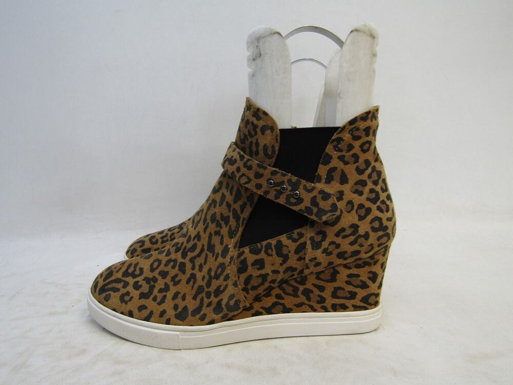 L. Paolo Womens Sz 8.5 M Cheetah Suede Wedge Zip Ankle Fashion Boots
